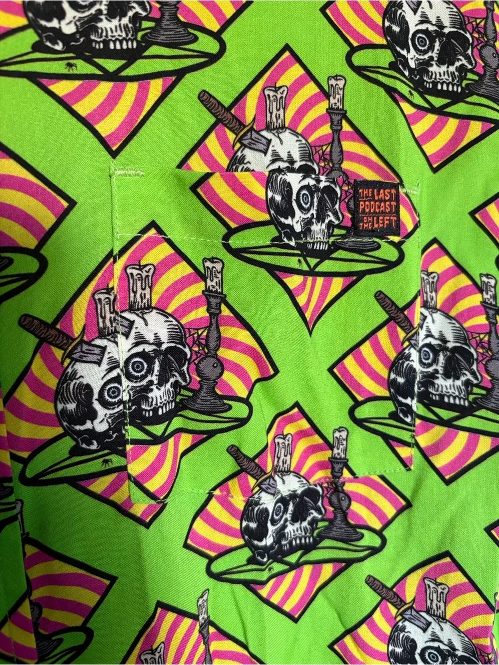 Last Podcast on the Left Bright Green Graphic Short-Sleeve Shirt - Skull Pattern